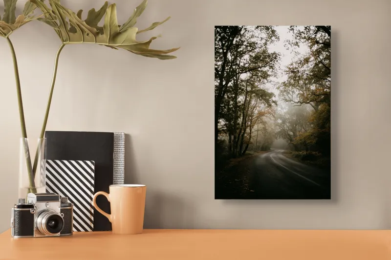 Tablou Canvas, Drum prin Pădure în Ceață, Multicolor, 26 x 39 cm – poza 3