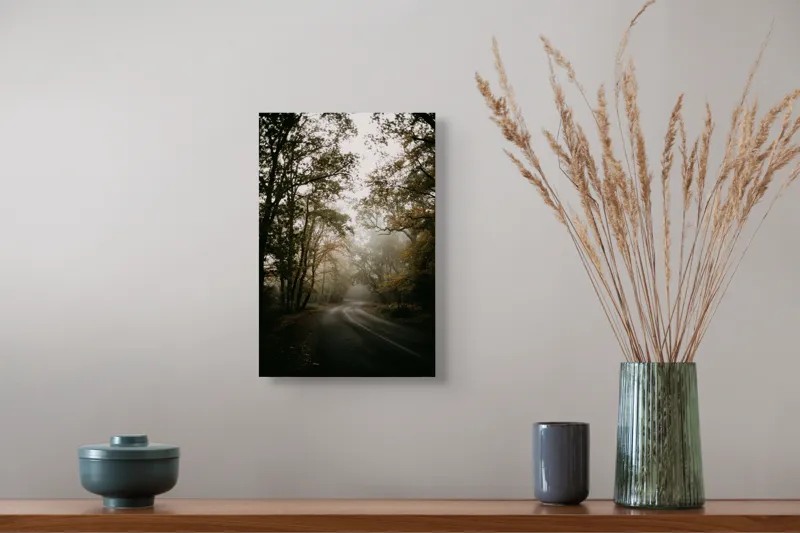 Tablou Canvas, Drum prin Pădure în Ceață, Multicolor, 26 x 39 cm – poza 5