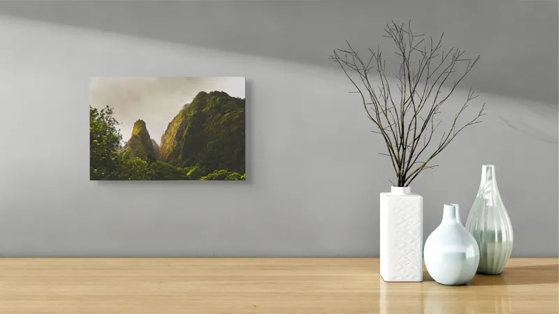 Tablou Canvas, "Altețea liniștită a munților verzi", Munți, Verdeață, Ceață, Natură, Liniște, Măreție, Piscuri, Pădure, Înalțime, Uimire, 39 x 26 cm – poza 8