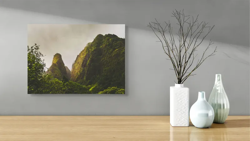 Tablou Canvas, "Altețea liniștită a munților verzi", Munți, Verdeață, Ceață, Natură, Liniște, Măreție, Piscuri, Pădure, Înalțime, Uimire, 54 x 39 cm – poza 3