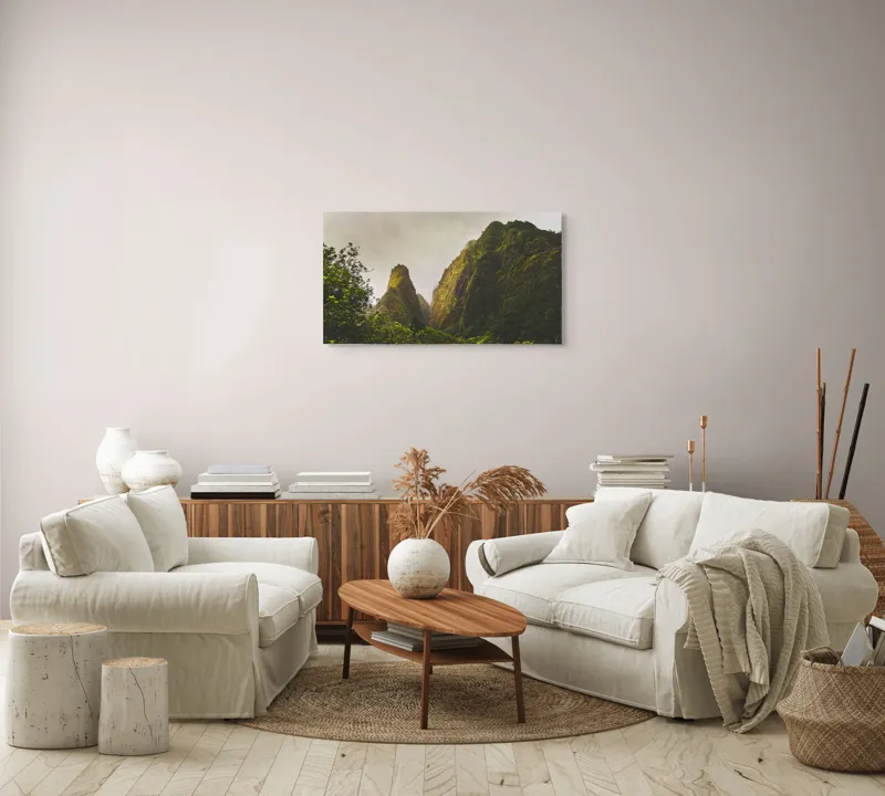 Tablou Canvas, "Altețea liniștită a munților verzi", Munți, Verdeață, Ceață, Natură, Liniște, Măreție, Piscuri, Pădure, Înalțime, Uimire, 90 x 50 cm – poza 4