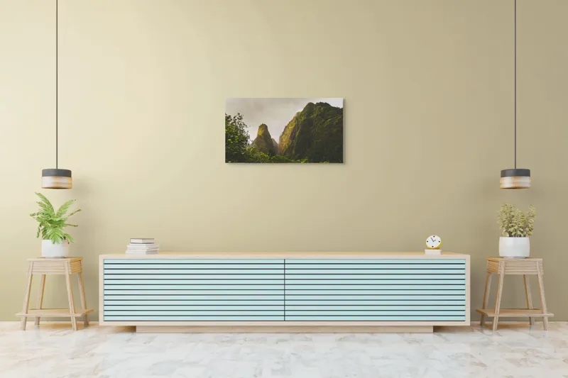 Tablou Canvas, "Altețea liniștită a munților verzi", Munți, Verdeață, Ceață, Natură, Liniște, Măreție, Piscuri, Pădure, Înalțime, Uimire, 90 x 50 cm – poza 5