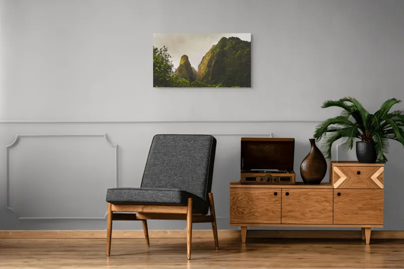 Tablou Canvas, "Altețea liniștită a munților verzi", Munți, Verdeață, Ceață, Natură, Liniște, Măreție, Piscuri, Pădure, Înalțime, Uimire, 90 x 50 cm – poza 6