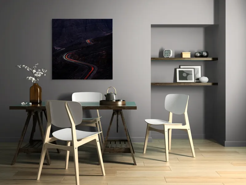 Tablou Canvas, "Curbele drumului de munte noaptea", Drum, Întunecat, Serpuitor, Lumini, Munți, Noapte, Peisaj, Șerpuitor, Contrast, Mistuitor, 100 x 100 cm – poza 6