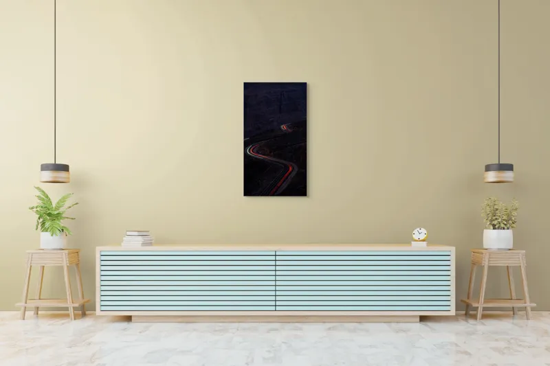 Tablou Canvas, "Curbele drumului de munte noaptea", Drum, Întunecat, Serpuitor, Lumini, Munți, Noapte, Peisaj, Șerpuitor, Contrast, Mistuitor, 50 x 90 cm – poza 6