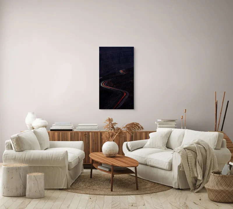 Tablou Canvas, "Curbele drumului de munte noaptea", Drum, Întunecat, Serpuitor, Lumini, Munți, Noapte, Peisaj, Șerpuitor, Contrast, Mistuitor, 50 x 90 cm – poza 7