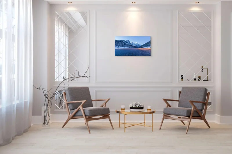 Tablou Canvas cu Peisaj de Iarnă, Munți Înzăpeziți, 90 x 50 cm – poza 7