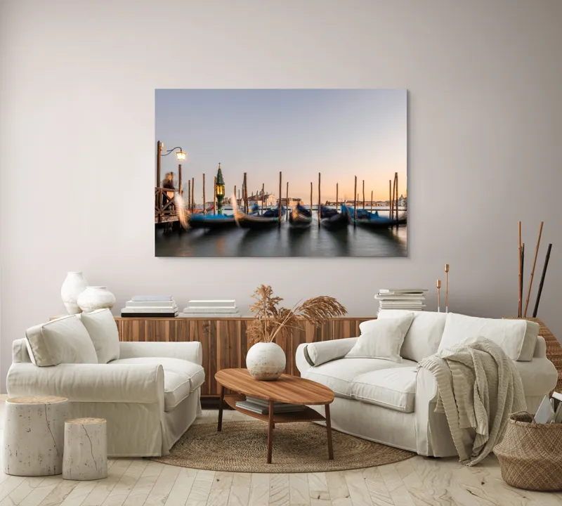Tablou Canvas Gondolele viselor la apus liniștit, 150 x 100 cm – poza 3