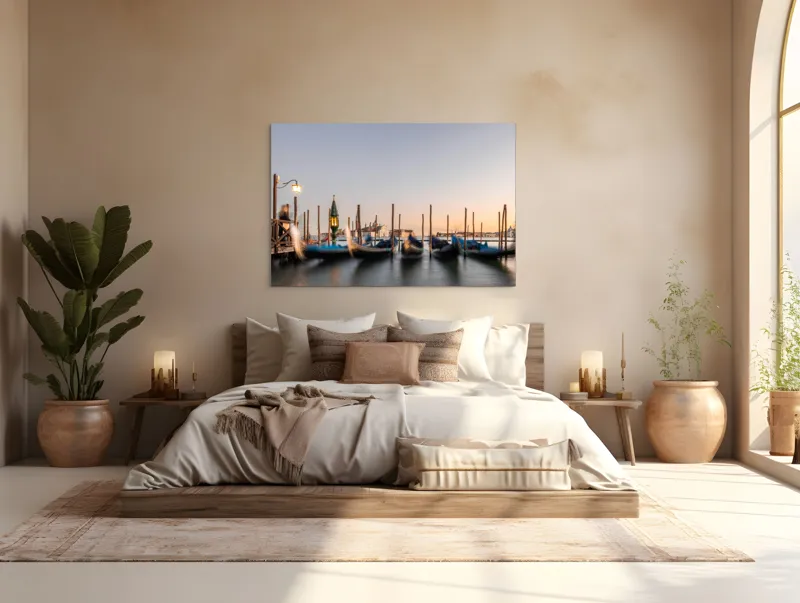 Tablou Canvas Gondolele viselor la apus liniștit, 150 x 100 cm – poza 4