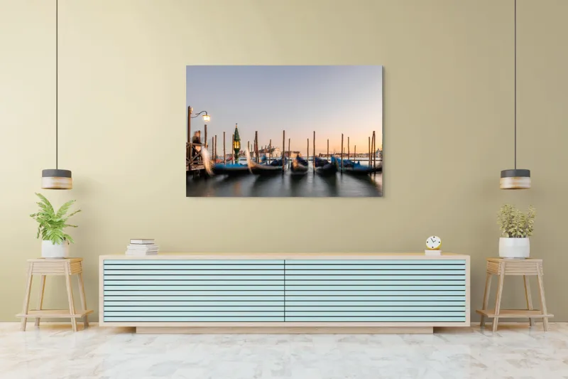 Tablou Canvas Gondolele viselor la apus liniștit, 150 x 100 cm – poza 6