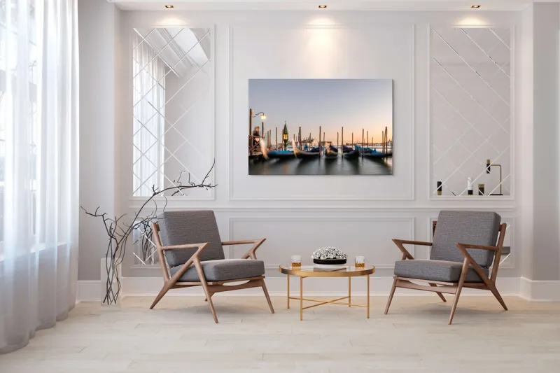 Tablou Canvas Gondolele viselor la apus liniștit, 150 x 100 cm – poza 7