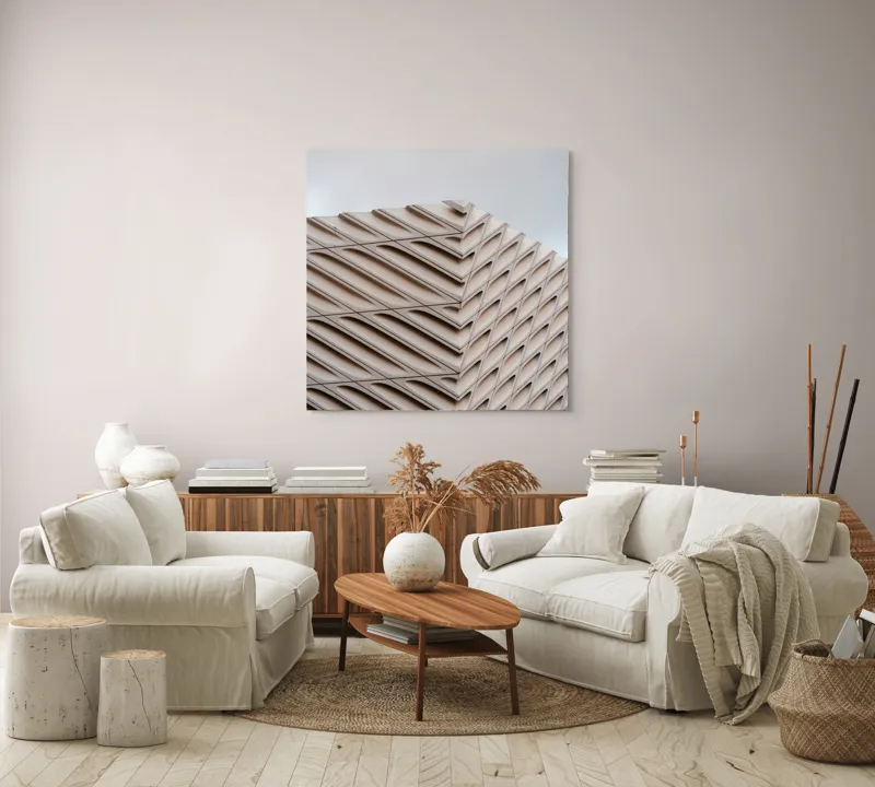 Tablou Canvas Arhitectură Urbană în Valuri Geometrice Bej, 100 x 100 cm – poza 3