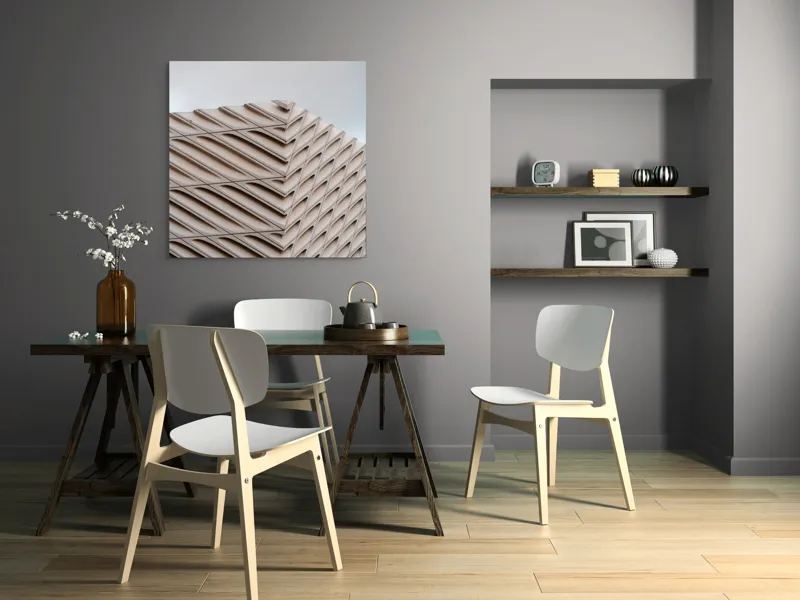 Tablou Canvas Arhitectură Urbană în Valuri Geometrice Bej, 100 x 100 cm – poza 6