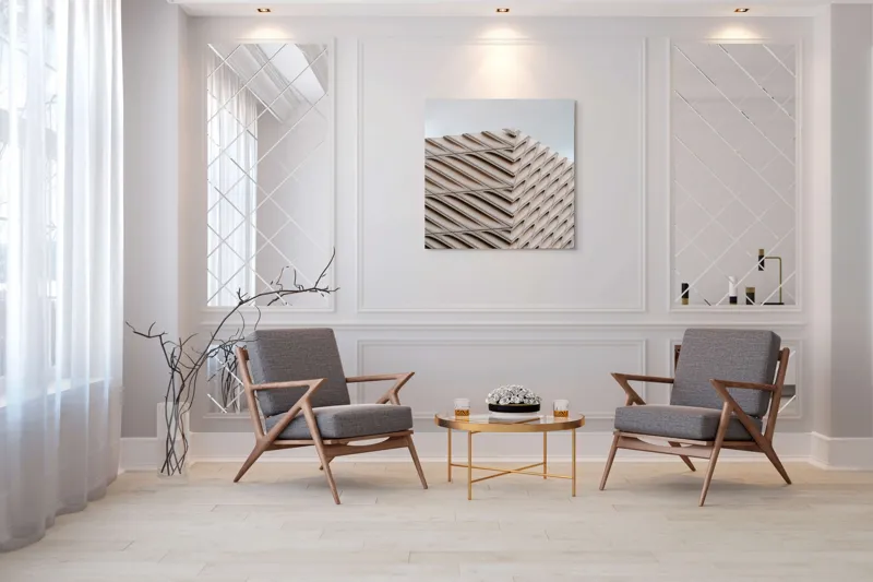 Tablou Canvas Arhitectură Urbană în Valuri Geometrice Bej, 100 x 100 cm – poza 7