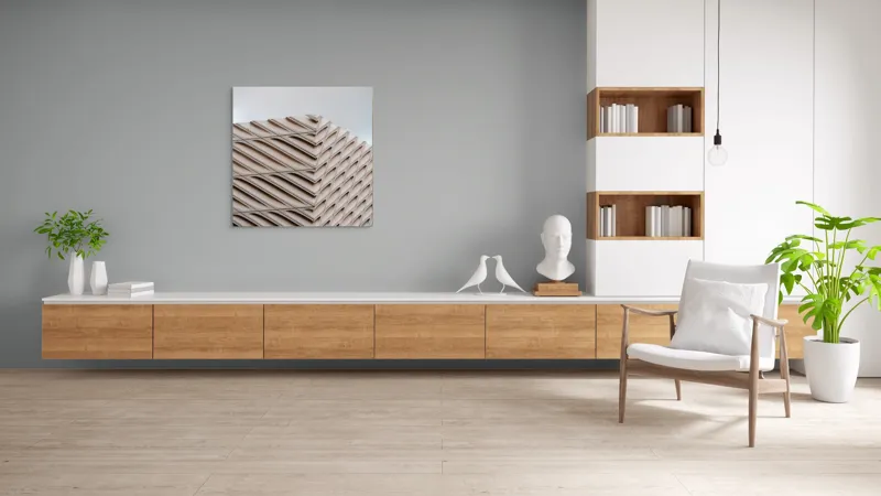 Tablou Canvas Arhitectură Urbană în Valuri Geometrice Bej, 100 x 100 cm – poza 8