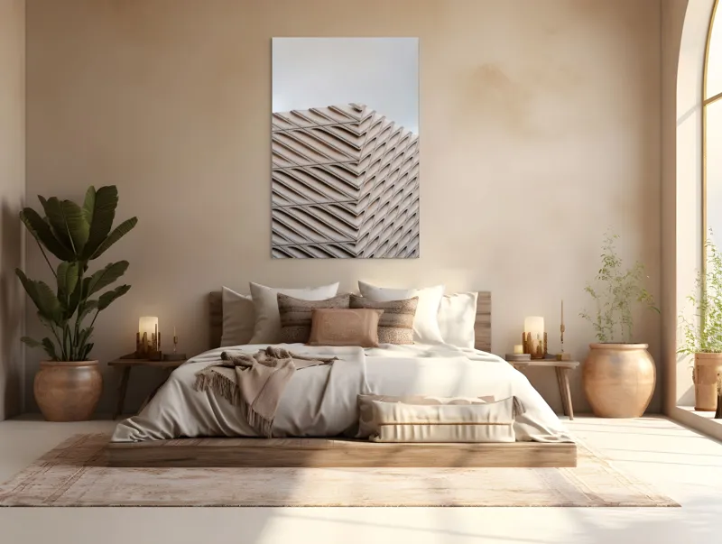Tablou Canvas Arhitectură Urbană în Valuri Geometrice Bej, 100 x 150 cm – poza 3