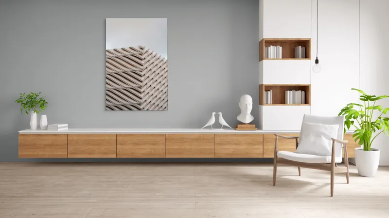 Tablou Canvas Arhitectură Urbană în Valuri Geometrice Bej, 100 x 150 cm – poza 8