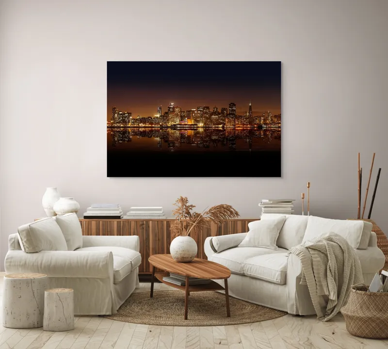 Tablou Canvas Orașul Luminilor în Noapte Calmă Multicolor, 150 x 100 cm – poza 3