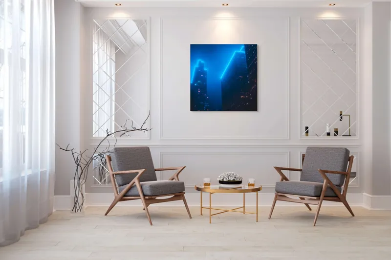 Tablou Canvas, Orașul Viselor în Ceață Albastră, 100 x 100 cm – poza 7