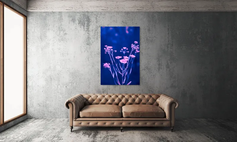 Tablou Canvas, "Flori în nuanțe de albastru și roz", Flori, Delicate, Albastru, Roz, Fragil, Senin, Misterios, Nocturn, Contrast, Viu, 100 x 150 cm – poza 6