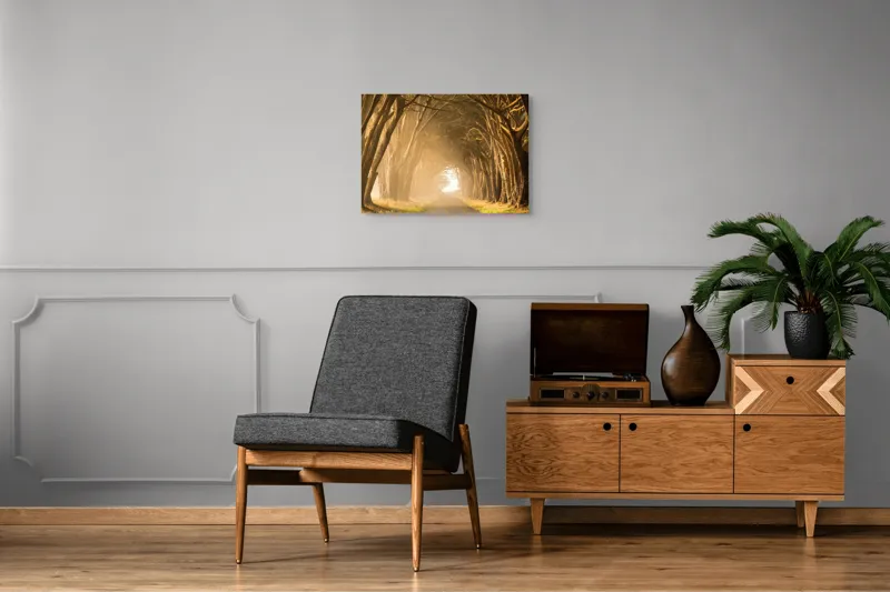 Tablou Canvas Drumul dintre copaci aurii în zori, 70 x 50 cm – poza 4