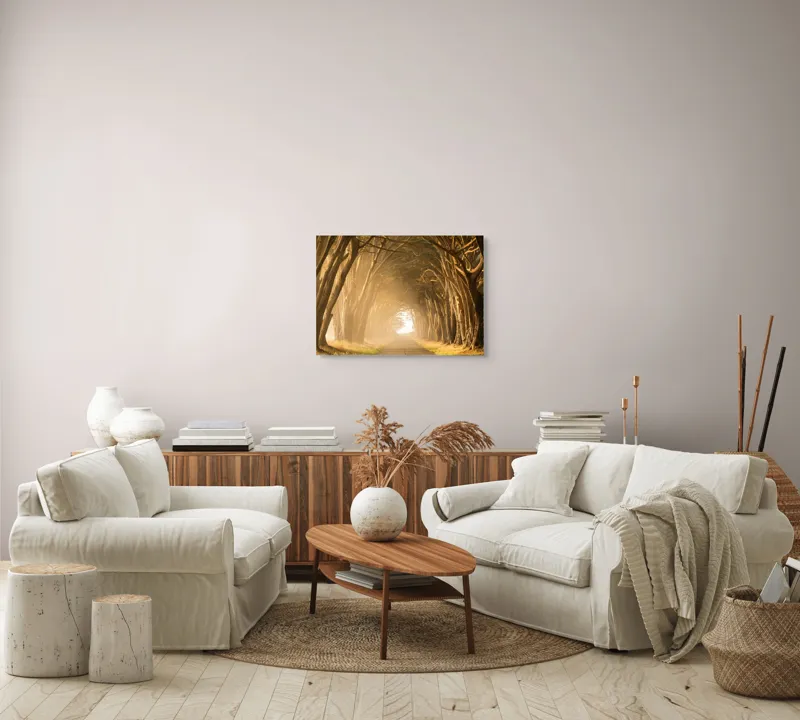 Tablou Canvas Drumul dintre copaci aurii în zori, 70 x 50 cm – poza 6