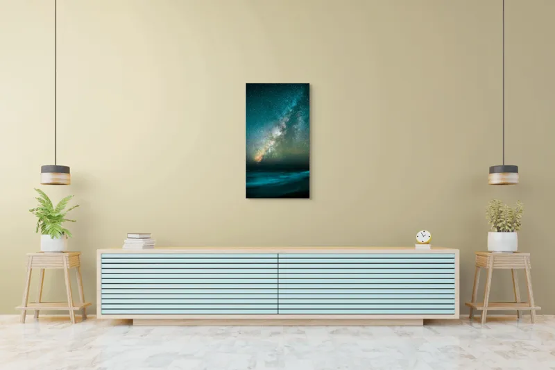 Tablou Canvas, "Calea Lactee deasupra oceanului albastru", Stele, Calea Lactee, Cer, Strălucire, Univers, Infinit, Peisaj, Frumusețe, Mister, Fascinație, 50 x 90 cm – poza 6