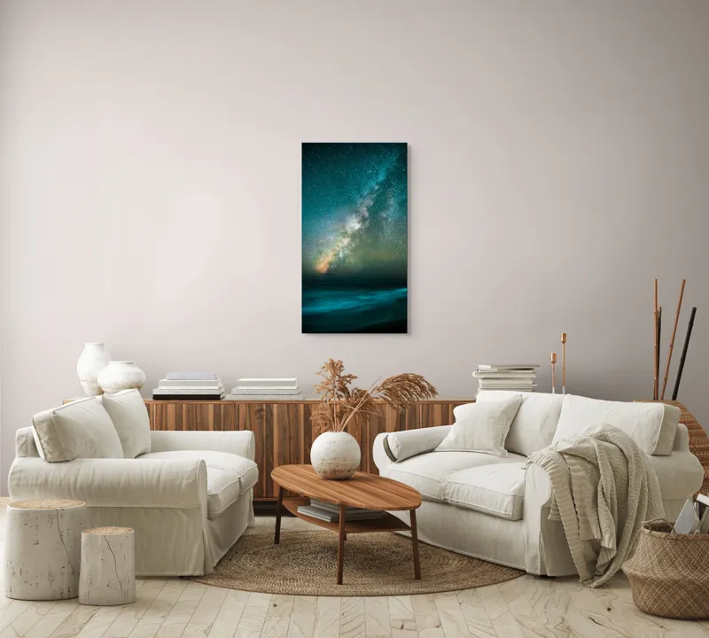 Tablou Canvas, "Calea Lactee deasupra oceanului albastru", Stele, Calea Lactee, Cer, Strălucire, Univers, Infinit, Peisaj, Frumusețe, Mister, Fascinație, 50 x 90 cm – poza 7