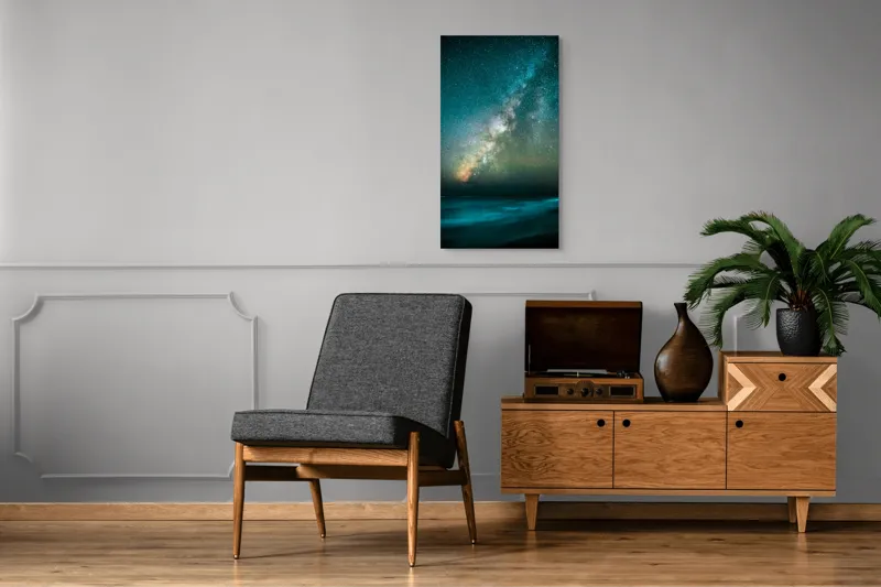 Tablou Canvas, "Calea Lactee deasupra oceanului albastru", Stele, Calea Lactee, Cer, Strălucire, Univers, Infinit, Peisaj, Frumusețe, Mister, Fascinație, 50 x 90 cm – poza 8
