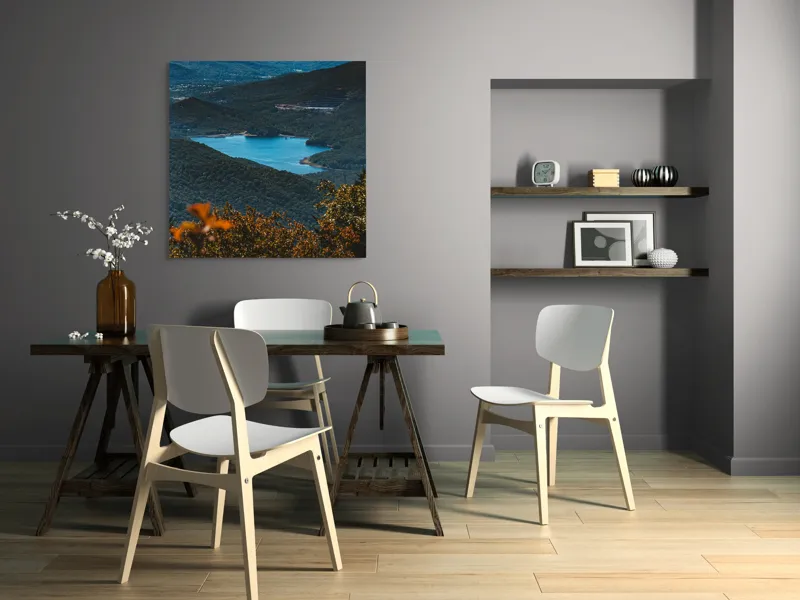 Tablou Canvas Natură Lac Munte Pădure Reflecție Tranquilitate, 100 x 100 cm – poza 6