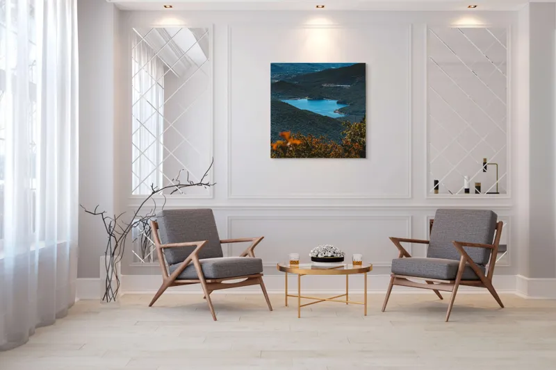 Tablou Canvas Natură Lac Munte Pădure Reflecție Tranquilitate, 100 x 100 cm – poza 7