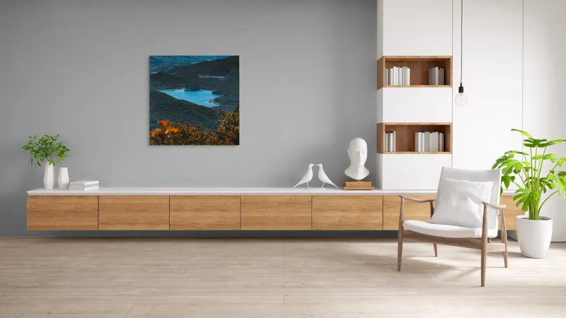 Tablou Canvas Natură Lac Munte Pădure Reflecție Tranquilitate, 100 x 100 cm – poza 8