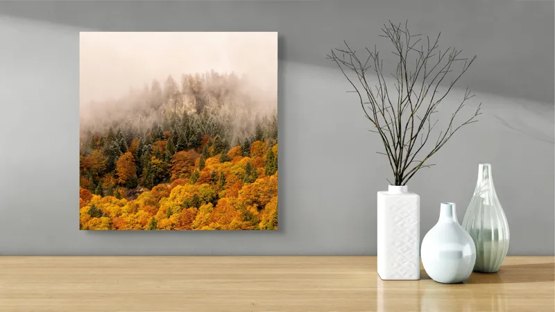 Tablou Canvas cu Peisaj Montan de Toamnă, , Multicolor, 50 x 50 cm – poza 3