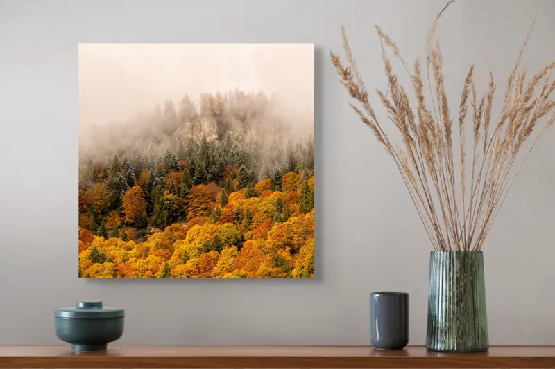 Tablou Canvas cu Peisaj Montan de Toamnă, , Multicolor, 50 x 50 cm – poza 4