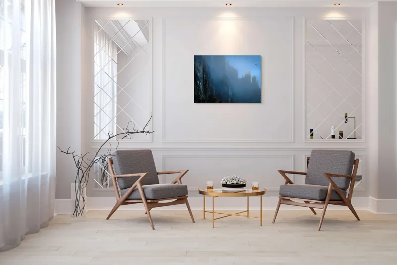 Tablou Canvas, Zbor lin printre piscuri învăluite, , Peisaj Montan, 100 x 70 cm – poza 5