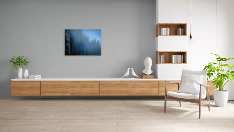 Tablou Canvas, Zbor lin printre piscuri învăluite, , Peisaj Montan, 100 x 70 cm – poza 6