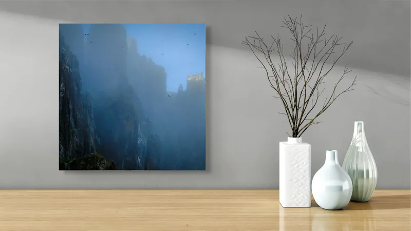 Tablou Canvas, Zbor lin printre piscuri învăluite, , Peisaj Montan, 50 x 50 cm – poza 3
