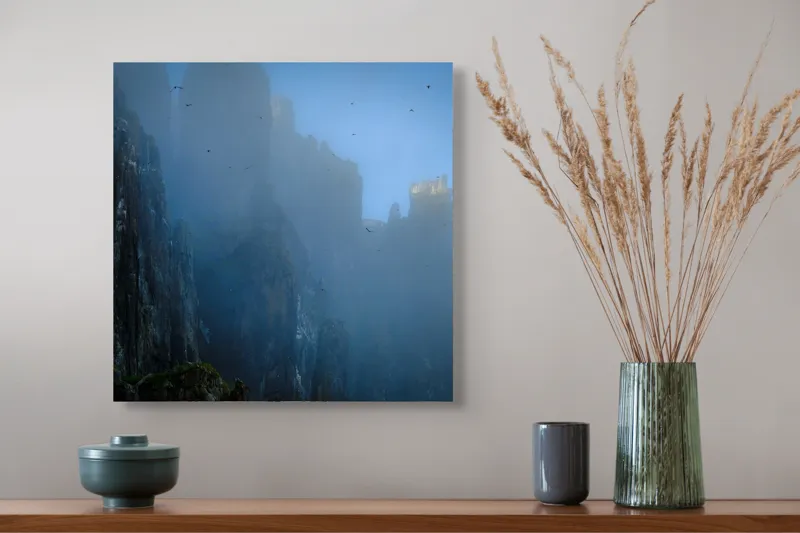 Tablou Canvas, Zbor lin printre piscuri învăluite, , Peisaj Montan, 50 x 50 cm – poza 4