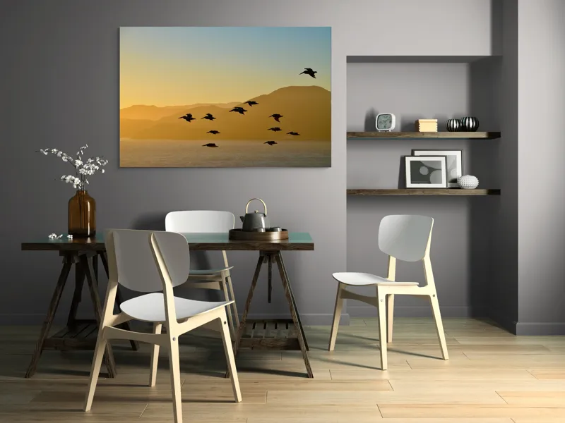 Tablou Canvas, Zbor de pelicani la apusul marii, , Multicolor, 150 x 100 cm – poza 5