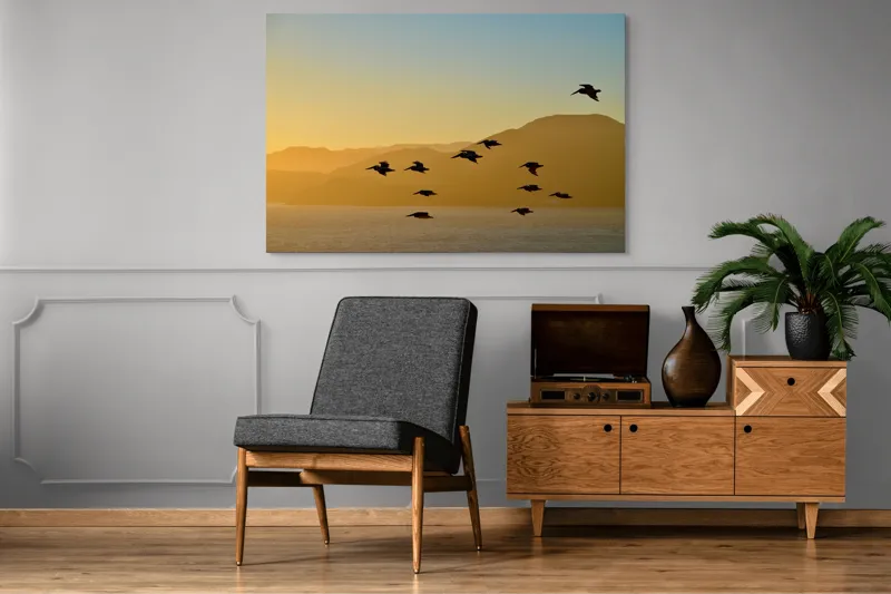 Tablou Canvas, Zbor de pelicani la apusul marii, , Multicolor, 150 x 100 cm – poza 8