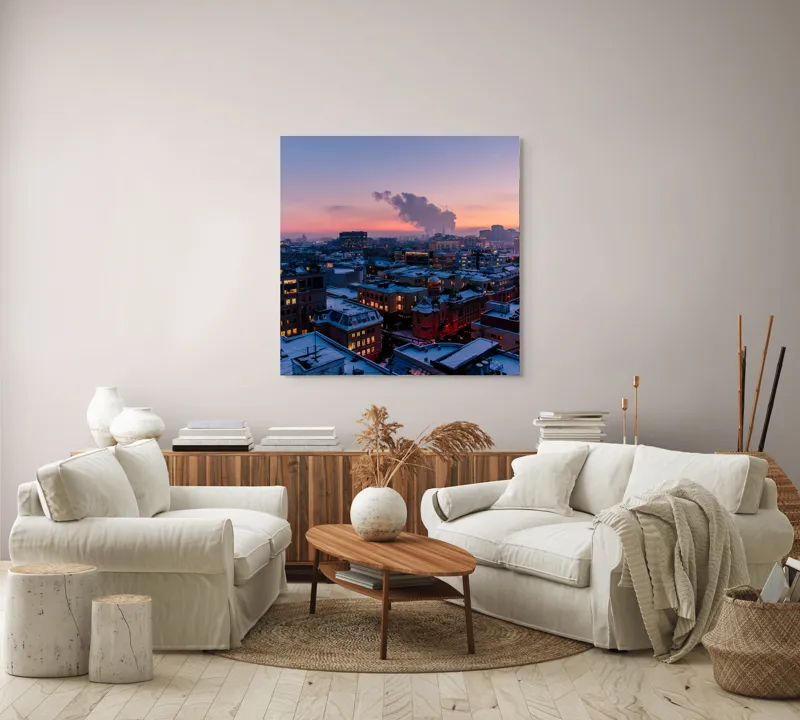 Tablou Canvas Orașul îmbrățișat de apusul iernii, 100 x 100 cm – poza 3