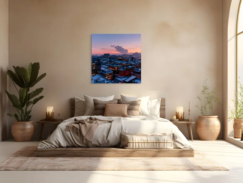 Tablou Canvas Orașul îmbrățișat de apusul iernii, 100 x 100 cm – poza 4