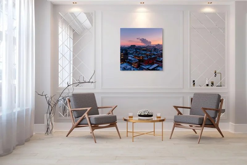 Tablou Canvas Orașul îmbrățișat de apusul iernii, 100 x 100 cm – poza 7
