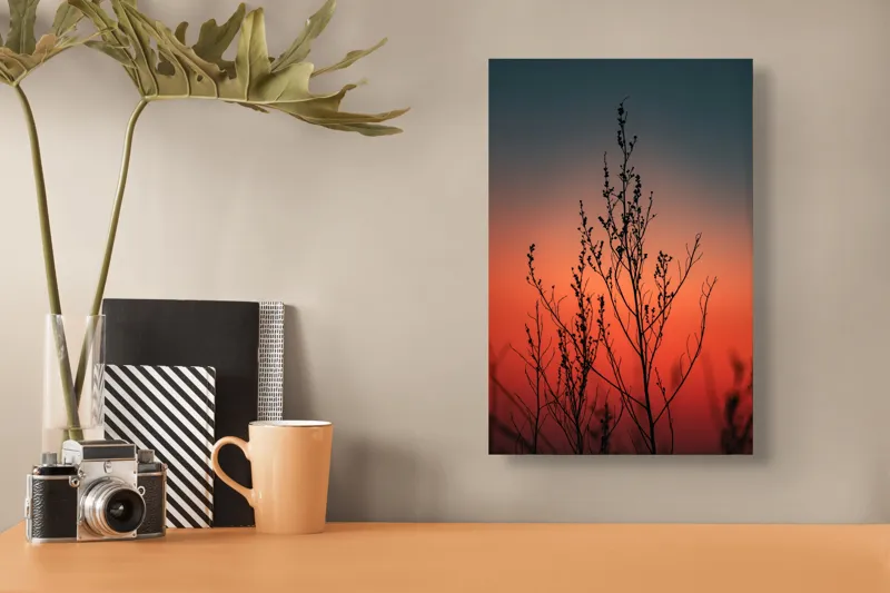 Tablou Canvas cu Siluete și Apus Multicolor pentru Decorarea Interiorului, 26 x 39 cm – poza 3