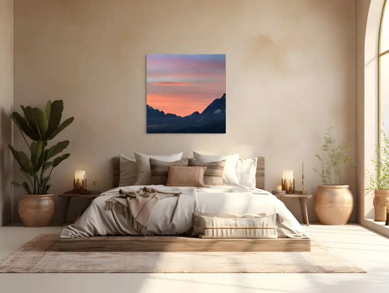 Tablou Canvas, Peisaj Montan la Apus, 100 x 100 cm – poza 4