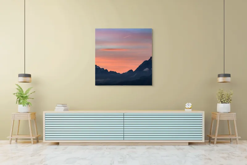 Tablou Canvas, Peisaj Montan la Apus, 100 x 100 cm – poza 5