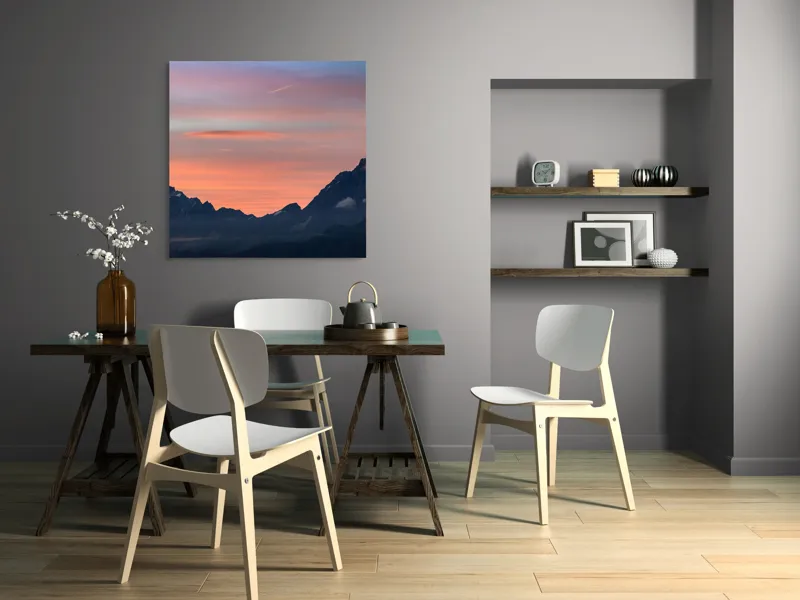 Tablou Canvas, Peisaj Montan la Apus, 100 x 100 cm – poza 6