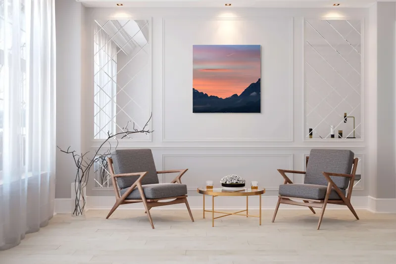 Tablou Canvas, Peisaj Montan la Apus, 100 x 100 cm – poza 7