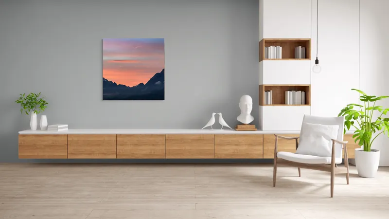 Tablou Canvas, Peisaj Montan la Apus, 100 x 100 cm – poza 8