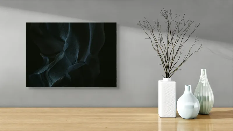 Tablou Canvas, "Misterul țesăturilor întunecate din adâncuri", Mister, Fluiditate, Întuneric, Textură, Valuri, Abstract, Eteric, 54 x 39 cm – poza 3